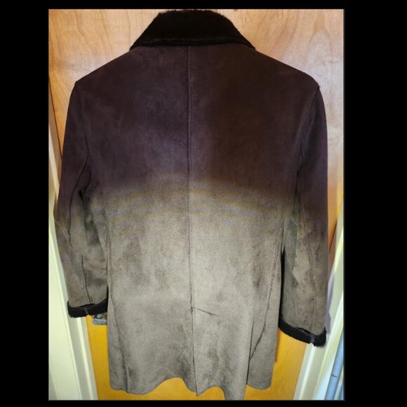 Suede / Faux Fur Double Breasted Jacket - 3qtr Length – MEDIUM (in Brown) - Picture 3 of 6